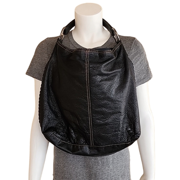 Lucky Brand Handbags - VINTAGE Y2K LUCKY BRAND Whipstitch Black Pebbled Leather Hobo Shoulder Bag